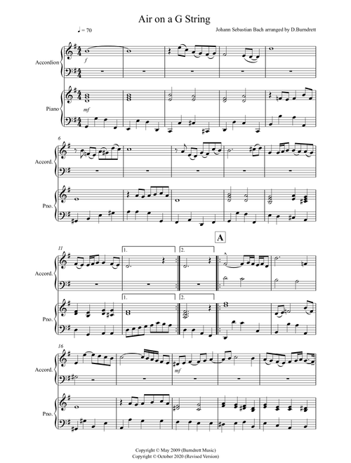 Air on a G String for Accordion and Piano (Arr. David Burndrett) - Johann Sebastian Bach (Instrumental Solo)