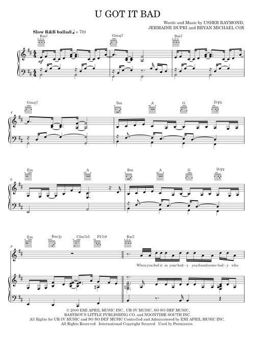 U got it bad - Usher (Piano-Vocal-Guitar)