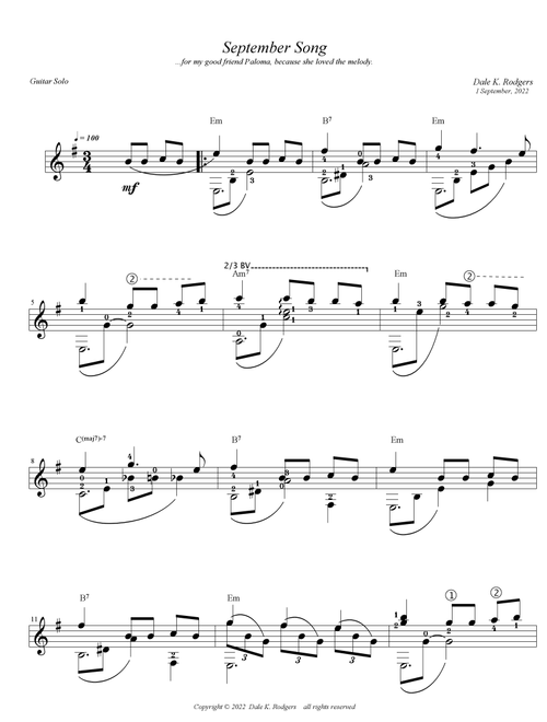 September Song (Arr. Dale K. Rodgers) (Solo Guitar)