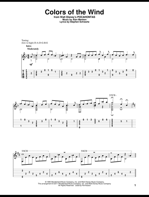 Colors Of The Wind (from Pocahontas) - Vanessa Williams (Solo Guitar)