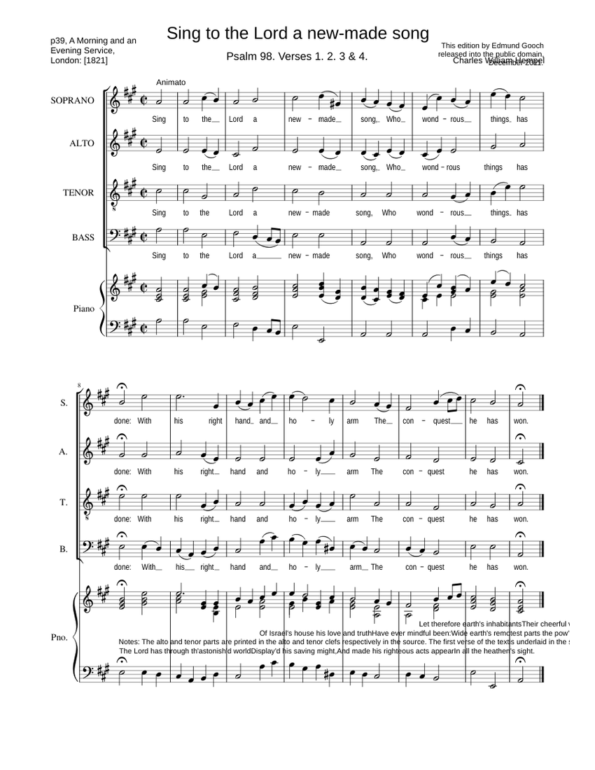 Sing to the Lord a new-made song - Charles William Hempel Sheet music ...