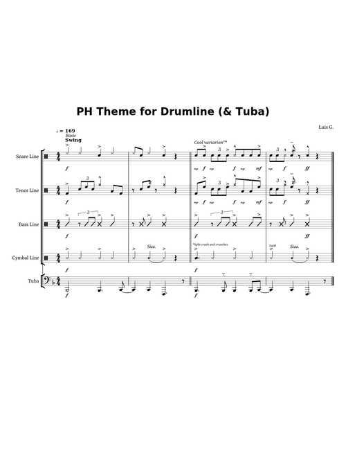 PH Theme for Drumline (& Tuba)