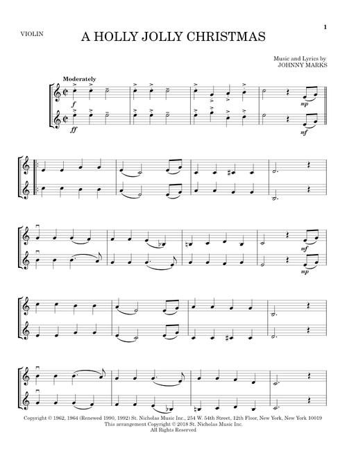 A Holly Jolly Christmas - Johnny Marks (Violin Duet)