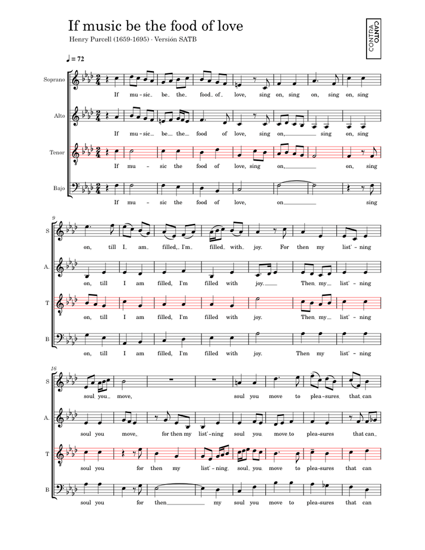 If music be the food of love SATB Tenor Henry