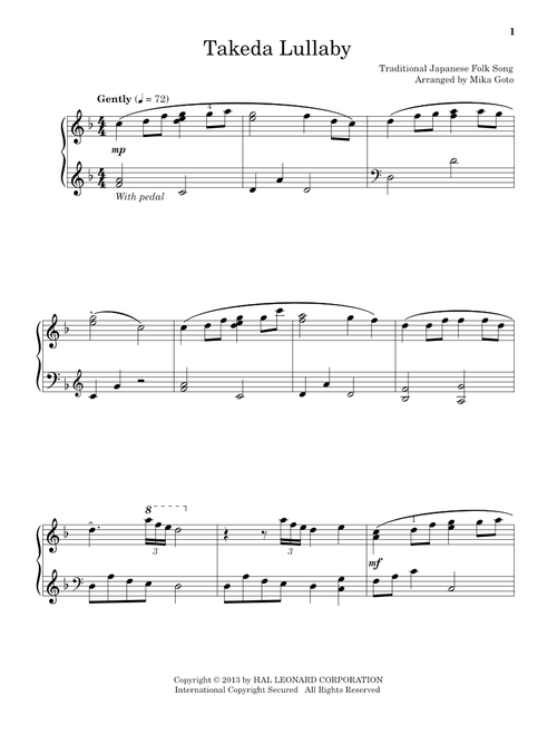 Takeda Lullaby (arr. Mika Goto) - Traditional Japanese Folk Song (Educational Piano)