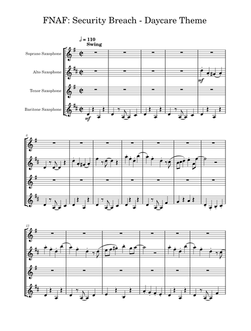 FNAF Security Breach - Daycare Theme for Sax Quartet