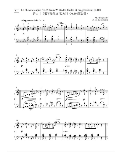 La chevaleresque No.25 from 25 etudes faciles et progressives, Op.100 - Friedrich Burgmüller (Piano Solo)
