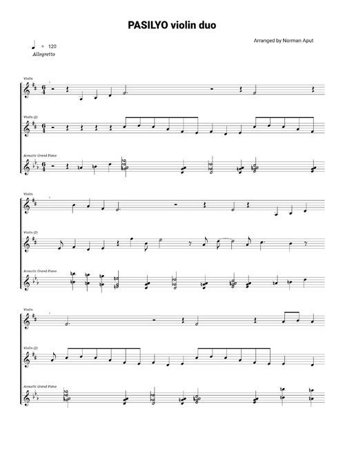 Pasilyo Violin duet (Arr. Norman Aput) - Sunkissed Lola (Violin Duet)