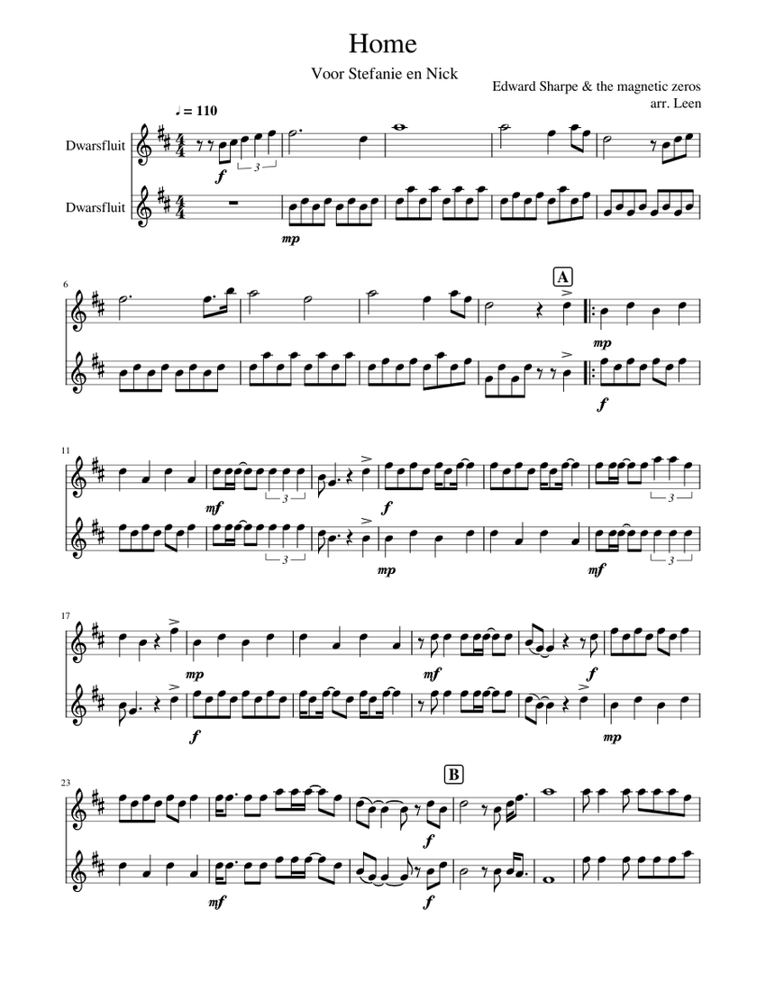 Home (Edward Sharpe) Sheet music for Flute (Woodwind Duet)