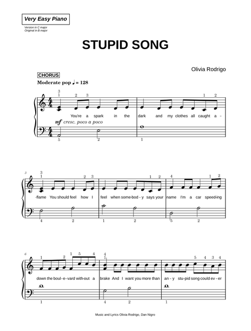 Stupid song - Olivia Rodrigo (Very Easy Piano)