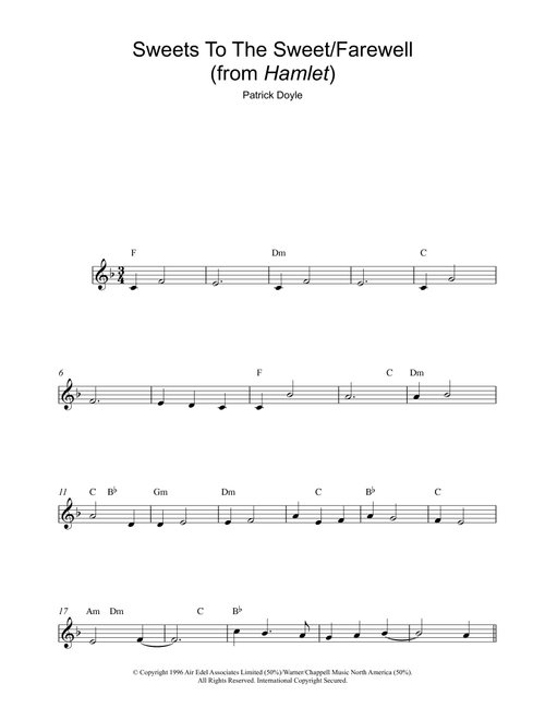 Sweets To The Sweet - Farewell (from Hamlet) - Patrick Doyle (Lead Sheet - Fake Book)