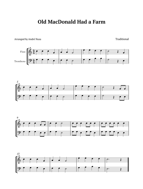 Old MacDonald Had a Farm (Arr. André Nusa) - Traditional (Instrumental Duet)