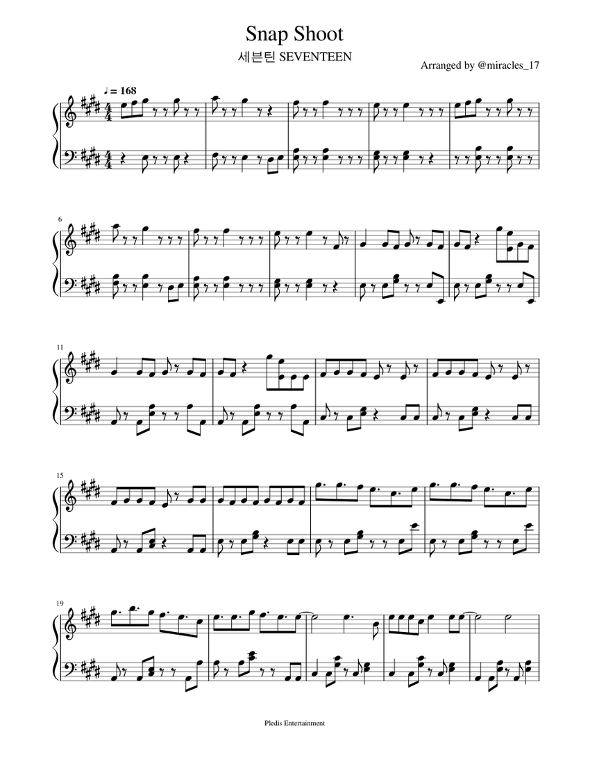 세븐틴 SEVENTEEN - Snap Shoot Sheet Music for Piano (Solo