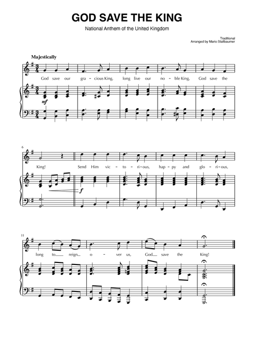 God Save the King (UK National Anthem) (Arr. Mario Stallbaumer) (Piano Vocal)