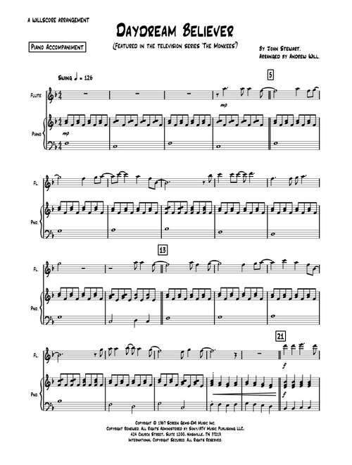 Daydream Believer (Arr. Andrew Will) - The Monkees (Flute and Piano)