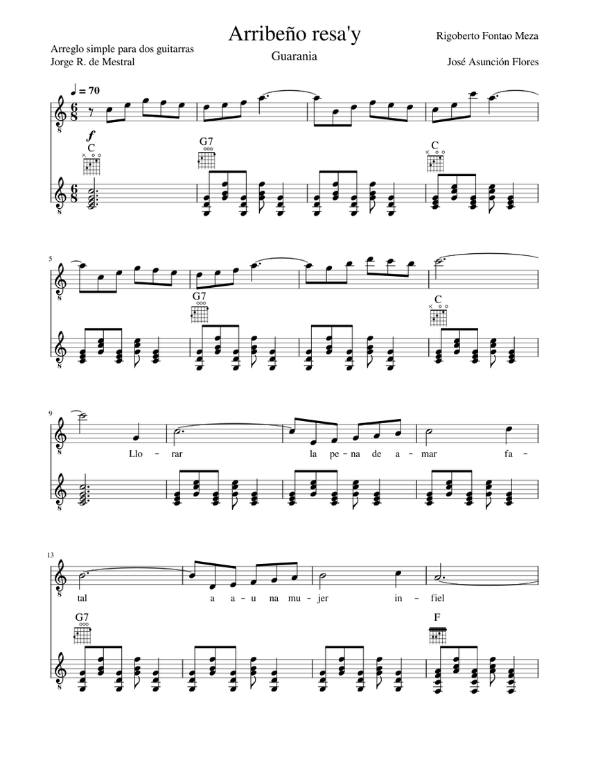 arribe-o-resa-y-rigoberto-fontao-meza-jos-asunci-n-flores-sheet-music