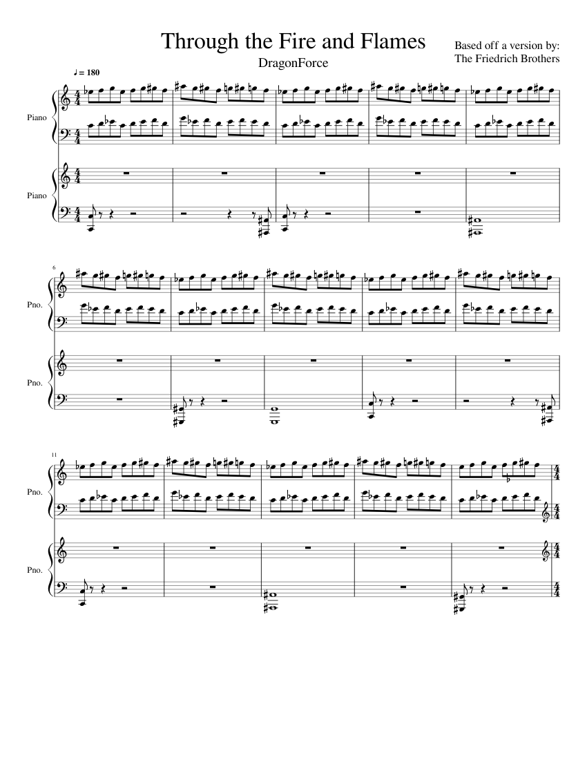 forælder Skab Vi ses i morgen Through the Fire and Flames Sheet music for Piano (Piano Duo) |  Musescore.com