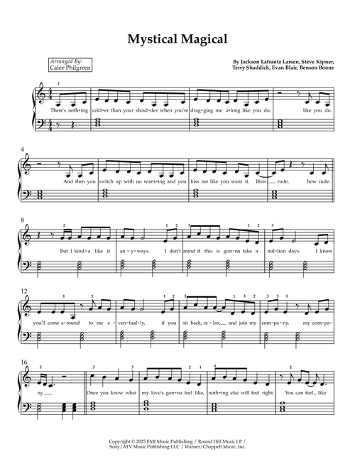Mystical Magical (Arr. Calee Philgreen) - Benson Boone (Easy Piano)