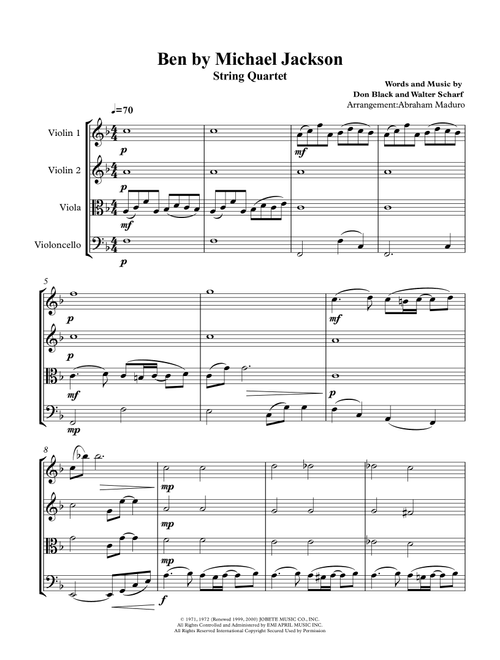 Ben (Arr. Abraham Maduro) - Michael Jackson (String Quartet)