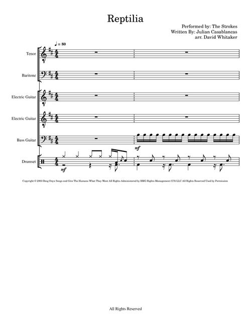 Reptilia (Arr. David Whitaker) - The Strokes (Piano-Vocal-Guitar (Piano Accompaniment))