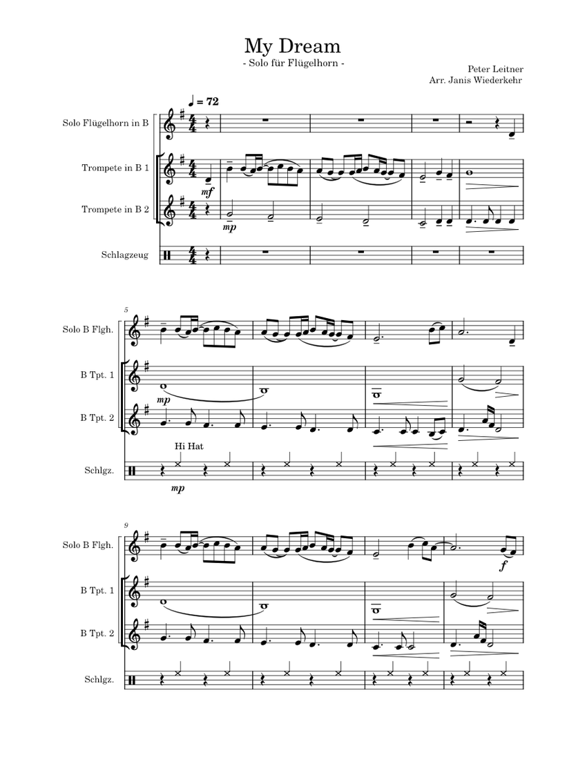 My Dream – Peter Leitner Sheet Music For Trumpet In B-flat, Drum Group ...