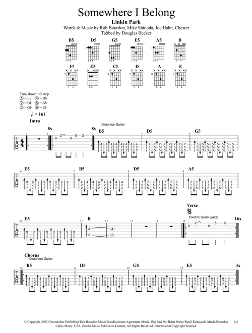 Somewhere I Belong (Arr. Douglas Becker) - Linkin Park (Guitar Tab)