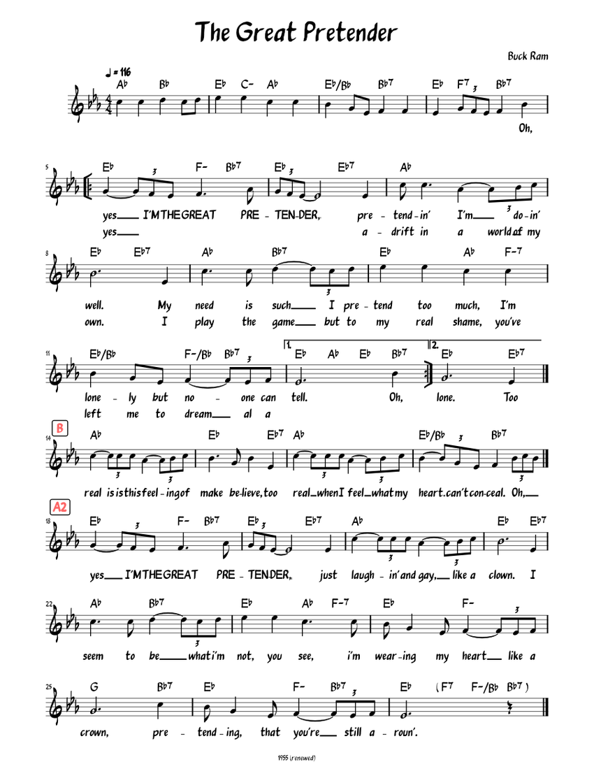 The Great Pretender (Lead sheet with lyrics ) Sheet Music with