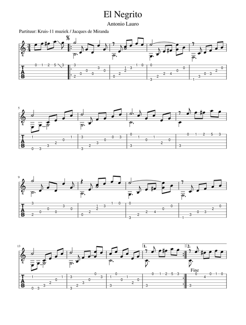 Antonio Lauro - El Negrito - guitar TAB
