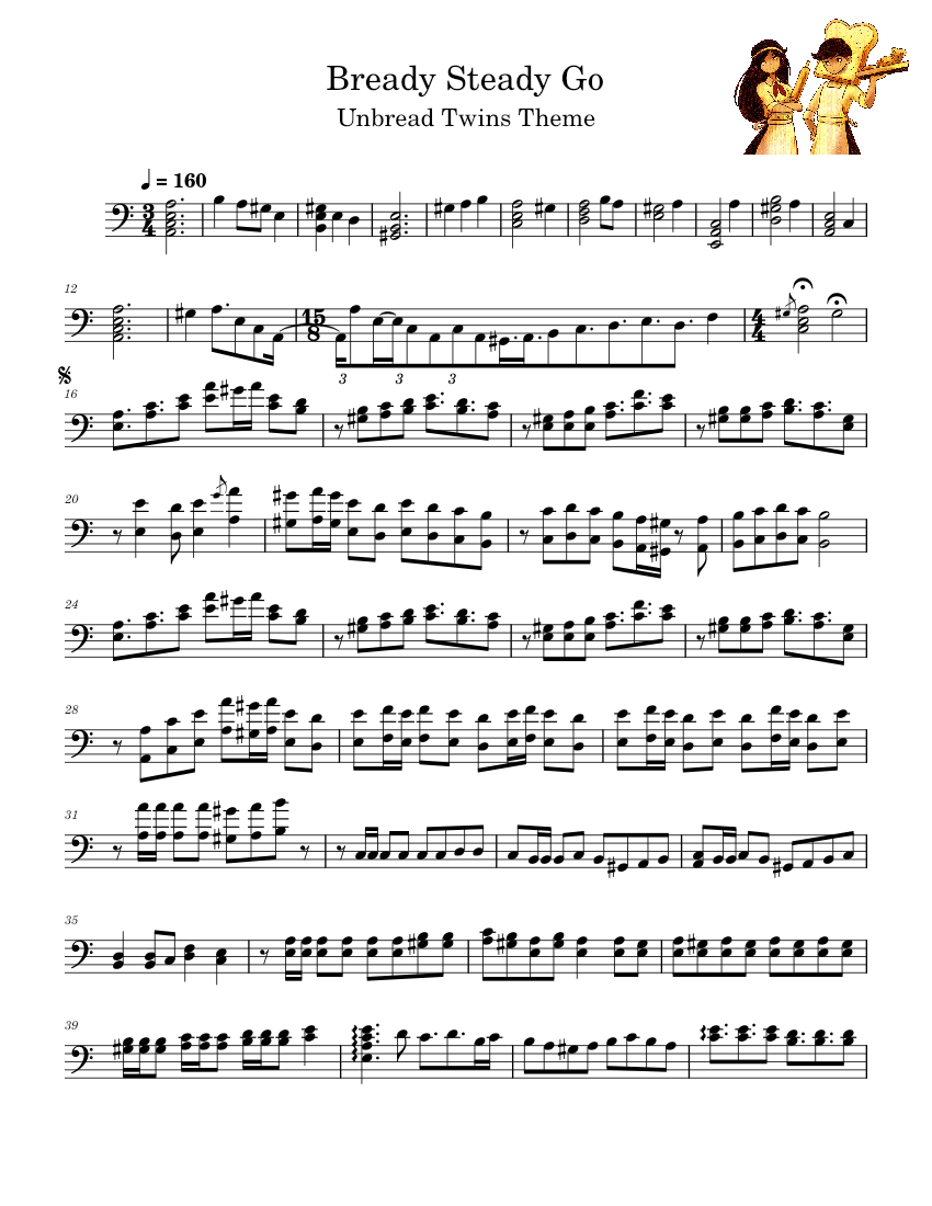 Bready Steady Go (Unbread Twins Theme) Sheet Music for Piano (Solo