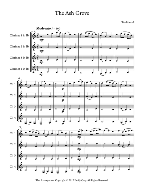 The Ash Grove (Clarinet Quartet) (Arr. Emily Gray) - Traditional Welsh (Woodwind Ensemble)
