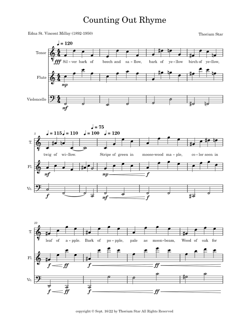 Counting Out Rhyme Sheet music for Tenor, Flute, Cello (Mixed Trio