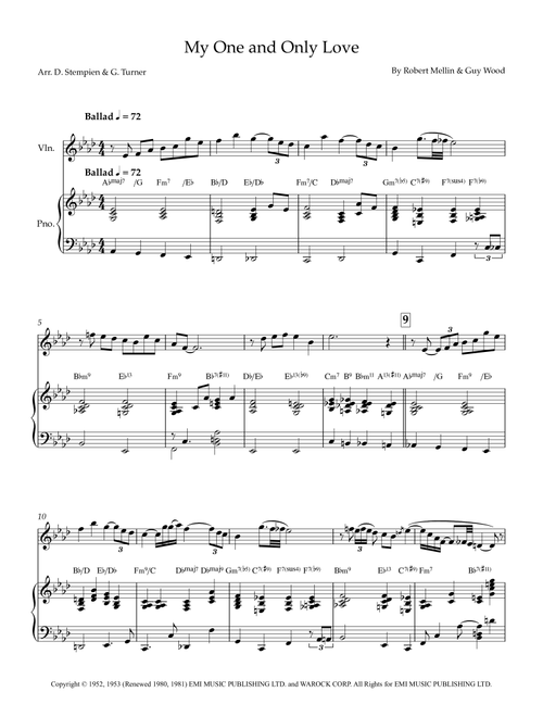 My One And Only Love (Arr. Debra E. Stempien, Gregory H. Turner) - Oscar Peterson Trio (Violin and Piano)