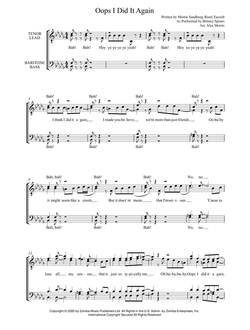 Oops!...i Did It Again (Arr. Alex Morris) - Britney Spears (Choral, TTBB)