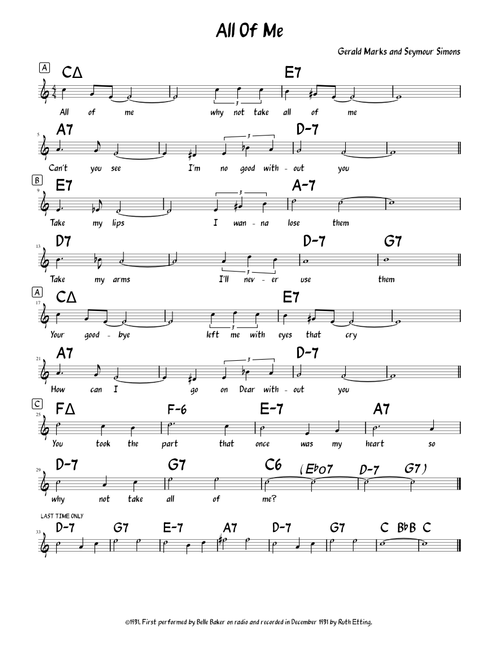 All of me – Jazz Standard All Of Me  Key of C