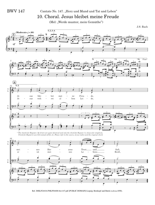 Cantata No. 147 (BWV 147). 10. Chral. "Jesus, bleibet meine Freude"