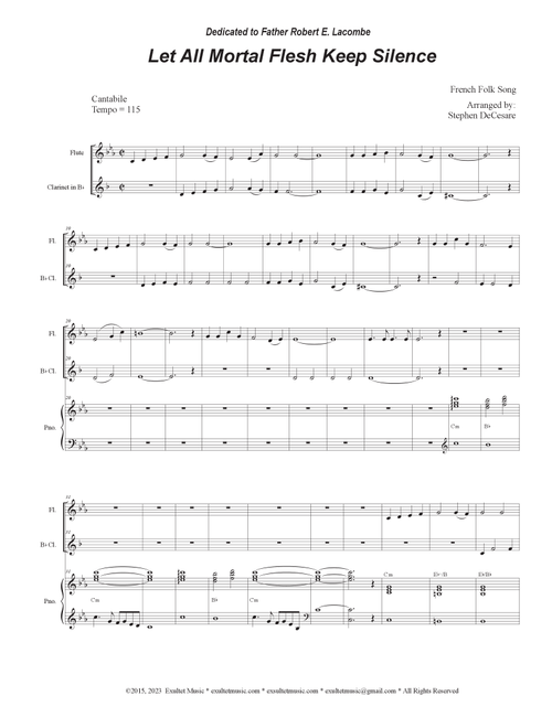 Let All Mortal Flesh Keep Silence (Duet for Flute and Bb-Clarinet) (Arr. Stephen DeCesare) (Instrumental Duet and Piano)