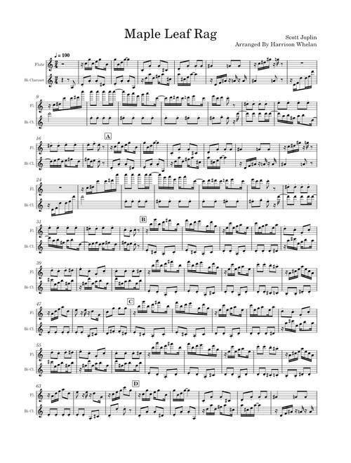 Maple Leaf Rag Flute/Clarinet Duet
