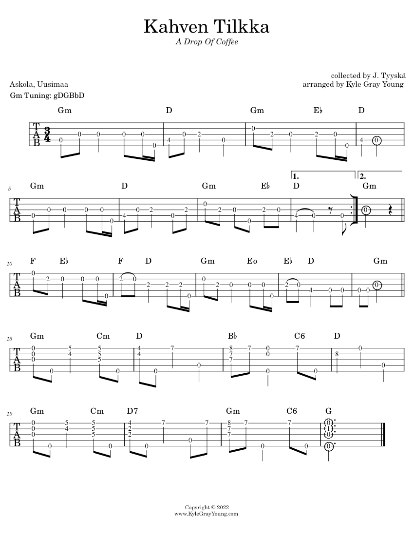 Kahven tilkka finnish folk tune 5 string banjo sheet music for