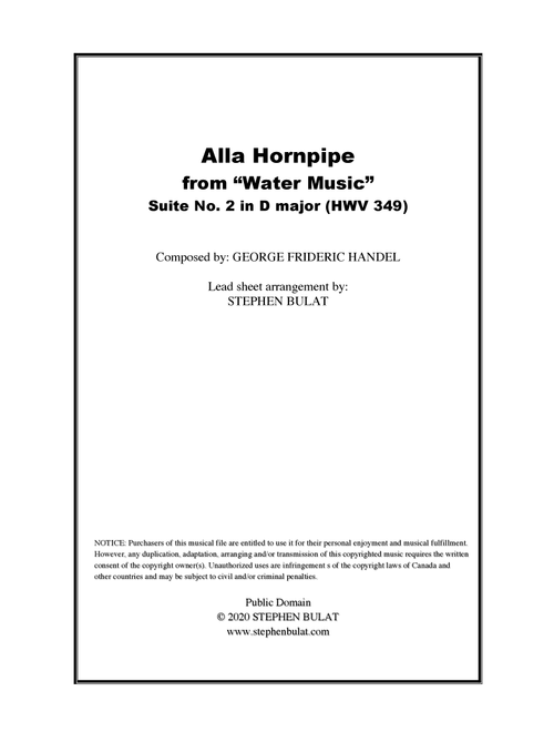 Alla Hornpipe (from "Water Music") (Handel) - Lead sheet in original key of D (Arr. Stephen Bulat) - George Frideric Handel (Large Ensemble)