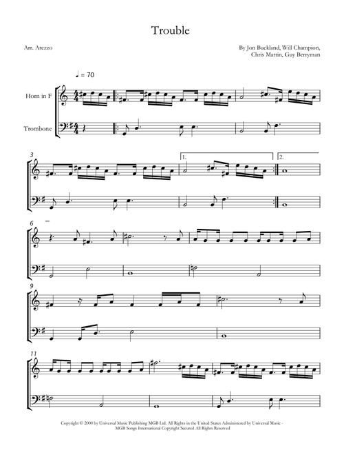 Trouble (Arr. Arezzo Music) - Coldplay (Instrumental Duet)