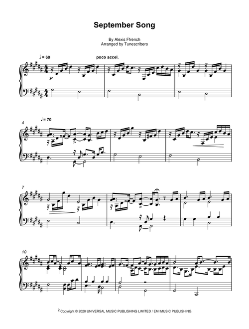 September Song (Arr. Tunescribers) - Alexis Ffrench (Piano Solo)