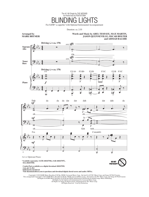 Blinding Lights (arr. Mark Brymer) - Pentatonix, The Weeknd (Choral, SATB)