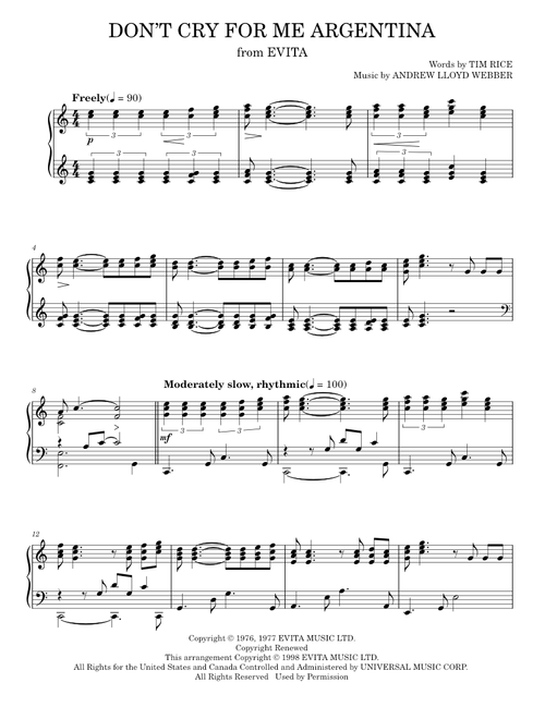 Don't Cry For Me Argentina - Madonna (Piano Solo)