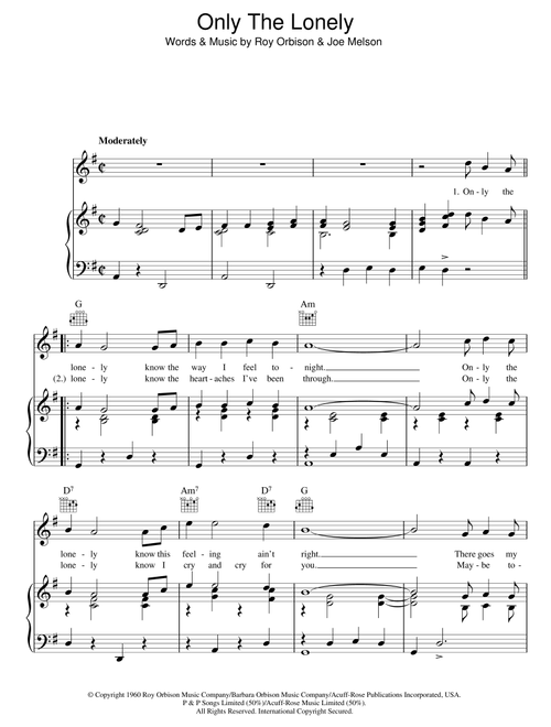 Only The Lonely - Roy Orbison (Piano-Vocal-Guitar (Piano Accompaniment))