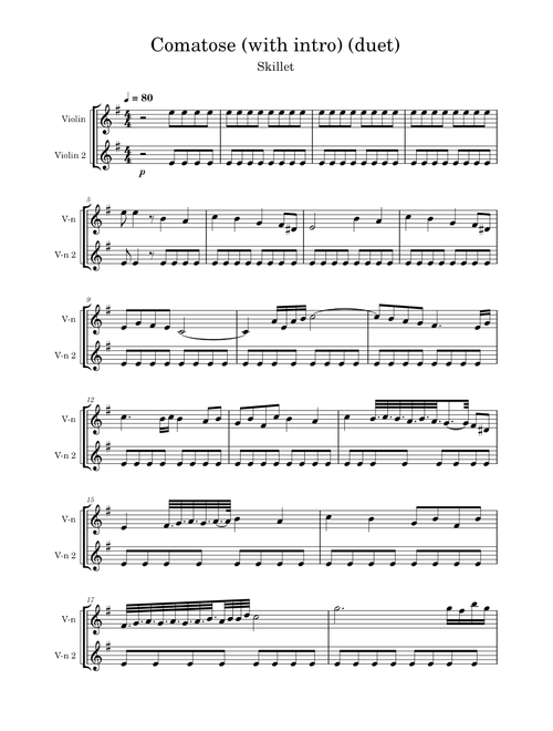 Comatose – Skillet (Violin Duet)