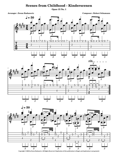 Scenes from Childhood - Kinderscenen - Opus 15 No. 1 - for guitar with TAB (Arr. Zoran Radanovic (ARTISJUS)) - Robert Schumann (Solo Guitar)