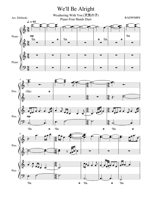 We'll Be Alright [Piano Four Hands Duet] - Weathering With You (天気の子)