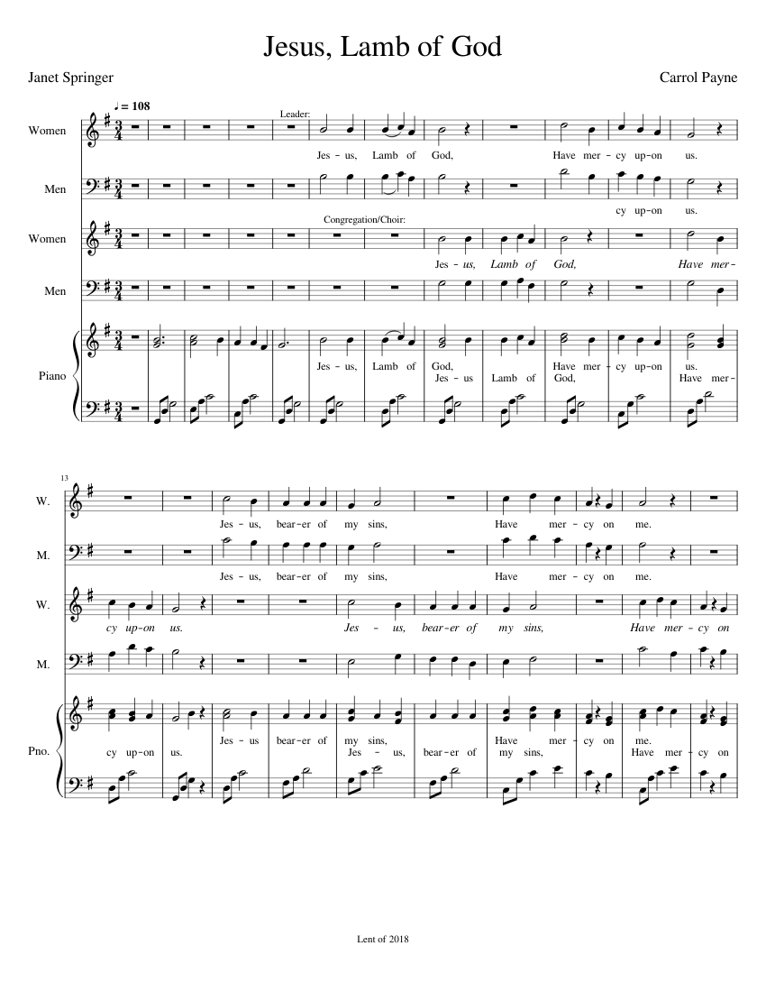 Jesus Lamb of God Sheet music for Piano, Female, Male (Church Choir