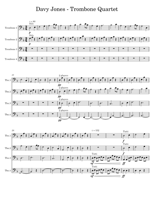 Davy Jones Theme (from Pirates of the Caribbean) for Trombone Quartet