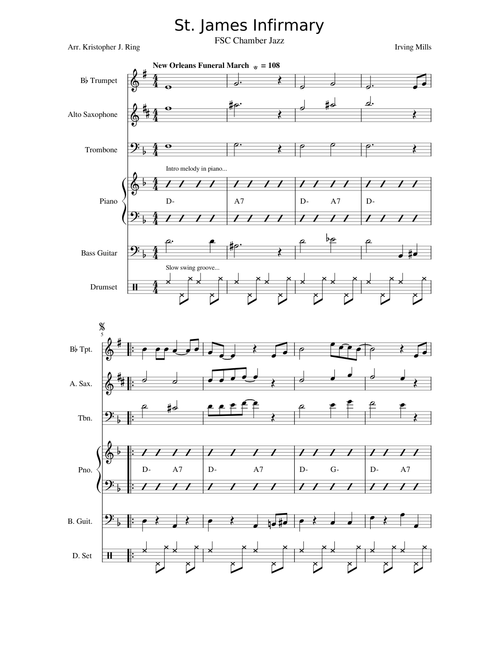 St. James Infirmary, for Jazz Combo